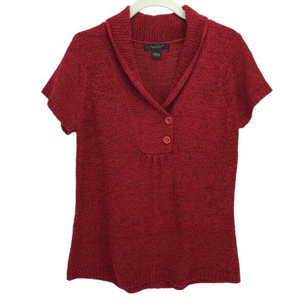 C’est City Red Knit Short Sleeve Sweater Top Size L - Picture 1 of 10